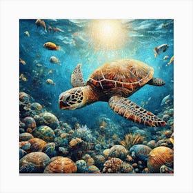 At Home with Sea Turtle Mosaic Canvas Print
