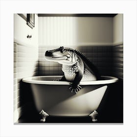 Alligator In Bathtub A large man with a pet alligator in a bathtub Canvas Print