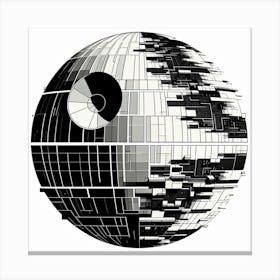 The Death Star: A Symphony of Light and Shadow in Black and White Canvas Print