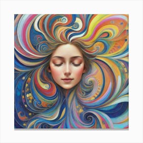 Dreamy Bliss: Vibrant Portrait of a Smiling Woman in a Kaleidoscope of Colors. Canvas Print