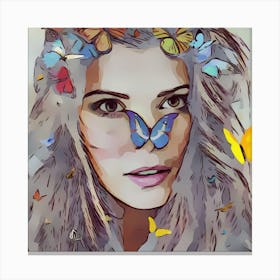 Portrait Of A Woman With Butterflies Canvas Print