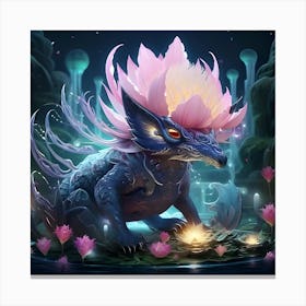 Dragon With Lotus Flower Canvas Print