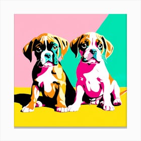 'Boxer Pups' , This Contemporary art brings POP Art and Flat Vector Art Together, Colorful, Home Decor, Kids Room Decor, Animal Art, Puppy Bank - 5th Canvas Print