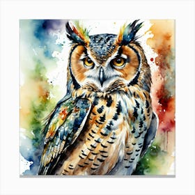 Owl With Rainbow Feathers Canvas Print