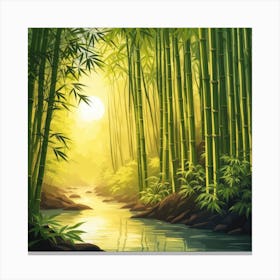 A Stream In A Bamboo Forest At Sun Rise Square Composition 358 Canvas Print