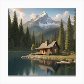 Cabin In The Mountains paintings art print Canvas Print