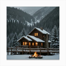 Cabin In The Snow 1 Canvas Print