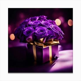Purple Roses In A Gift Box Canvas Print