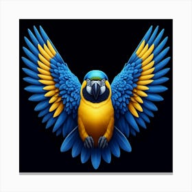 A Stunning Digital Painting of a Vibrant Macaw Parrot with Bright Blue and Yellow Feathers, Capturing the Bird's Majesty and Elegance with Intricate Details and Lifelike Textures, Set against a Dark Background to Make the Parrot the Center of Attention Canvas Print