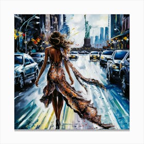 Oil Painting Sexy Woman with Liberty Statue Canvas Print