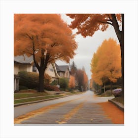 Autumn Leaves On A Street Canvas Print