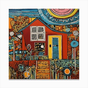 House Abstract Linocut Canvas Print