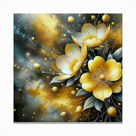 Yellow Flowers On A Black Background Canvas Print