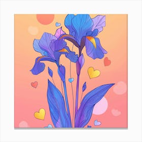 Iris Flowers With Hearts Canvas Print