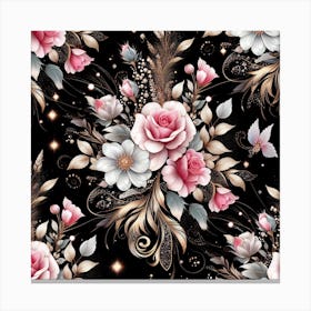 Seamless Pattern With Roses And Butterflies Canvas Print