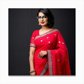 Indian Businesswoman Exuding Confidence In Her 30s Wearing A Formal Saree With A Modern Twist Her Canvas Print