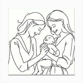 Mothers with child, love, lineart Canvas Print