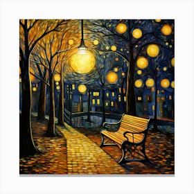 Park Bench At Night 1 Canvas Print