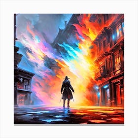 Man Standing In A City Canvas Print