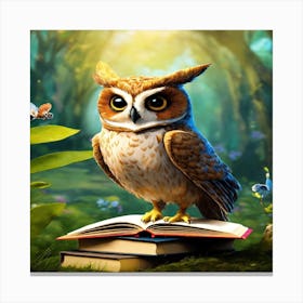 Owl On Book Canvas Print