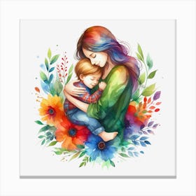 Mother And Child Watercolor Mothers Day 3 Canvas Print