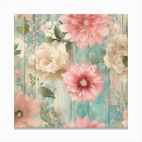 Pink Flowers On A Wooden Fence Canvas Print