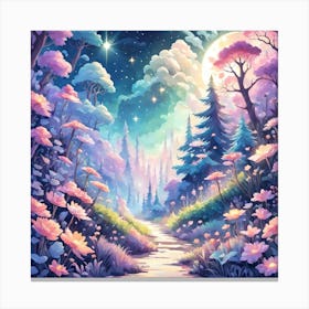 A Fantasy Forest With Twinkling Stars In Pastel Tone Square Composition 268 Canvas Print