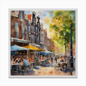 Amsterdam Cafes.Amsterdam city.summer. Cafes. Passersby, sidewalks. Oil colors. Canvas Print