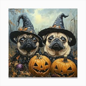 Halloween Pugs In Oil 12 Canvas Print