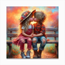 Kissing On A Bench Canvas Print