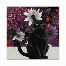 Black Cat With Flowers Canvas Print