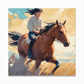 Girl Riding A Horse Canvas Print