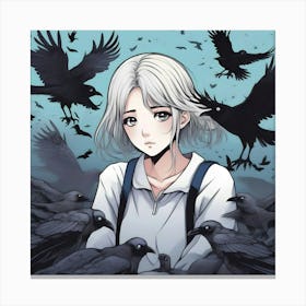 Manga Girl With Crows Canvas Print