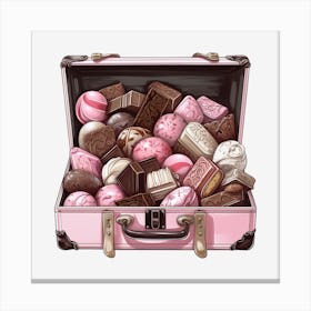 Pink Suitcase With Chocolates 1 Canvas Print