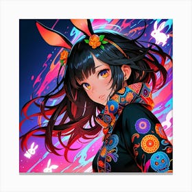 Anime Girl With Bunny Ears Wall Decoration Canvas Print