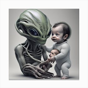 Alien holding Human Baby #2 Canvas Print