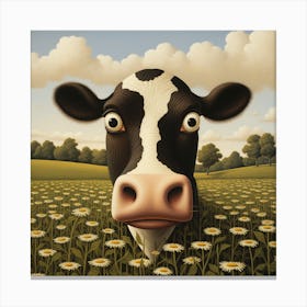 Cow In A Field With Daisies Canvas Print