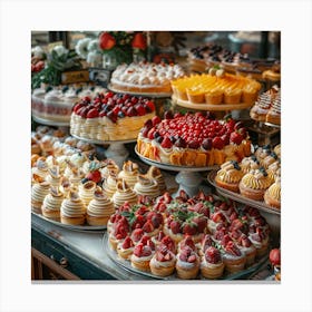 Bakery Shop With Cakes And Pastries Canvas Print