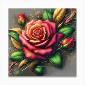 Roses And Leaves Canvas Print