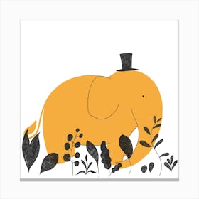 Yellow Elephant In A Top Hat Square Canvas Print