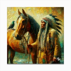 Elderly Native American Warrior With Horse 3 Canvas Print