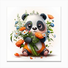 Panda Bear With Flowers Canvas Print