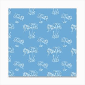 Bumblebees On Flowers On Light Blue Canvas Print