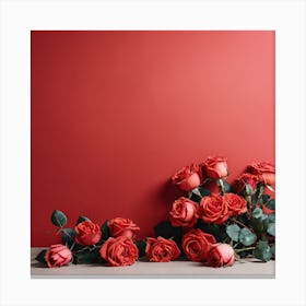 Red Roses Against A Red Wall Canvas Print