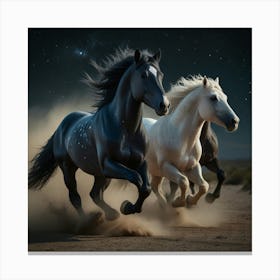 Three Horses Running At Night 1 Canvas Print