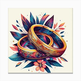 Wedding Rings And Flowers Illustration Canvas Print