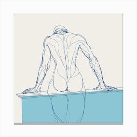 Back View Of A man at pool Drawing Sketch, butt at water Canvas Print