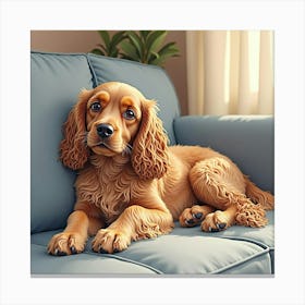 An Affectionate Cocker Spaniel Lying On A Lap During A Quiet Evening, Watercolor 1 Canvas Print