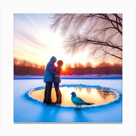 Couple Kissing In The Snow 1 Canvas Print