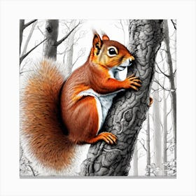 Red Squirrel On A Tree Canvas Print